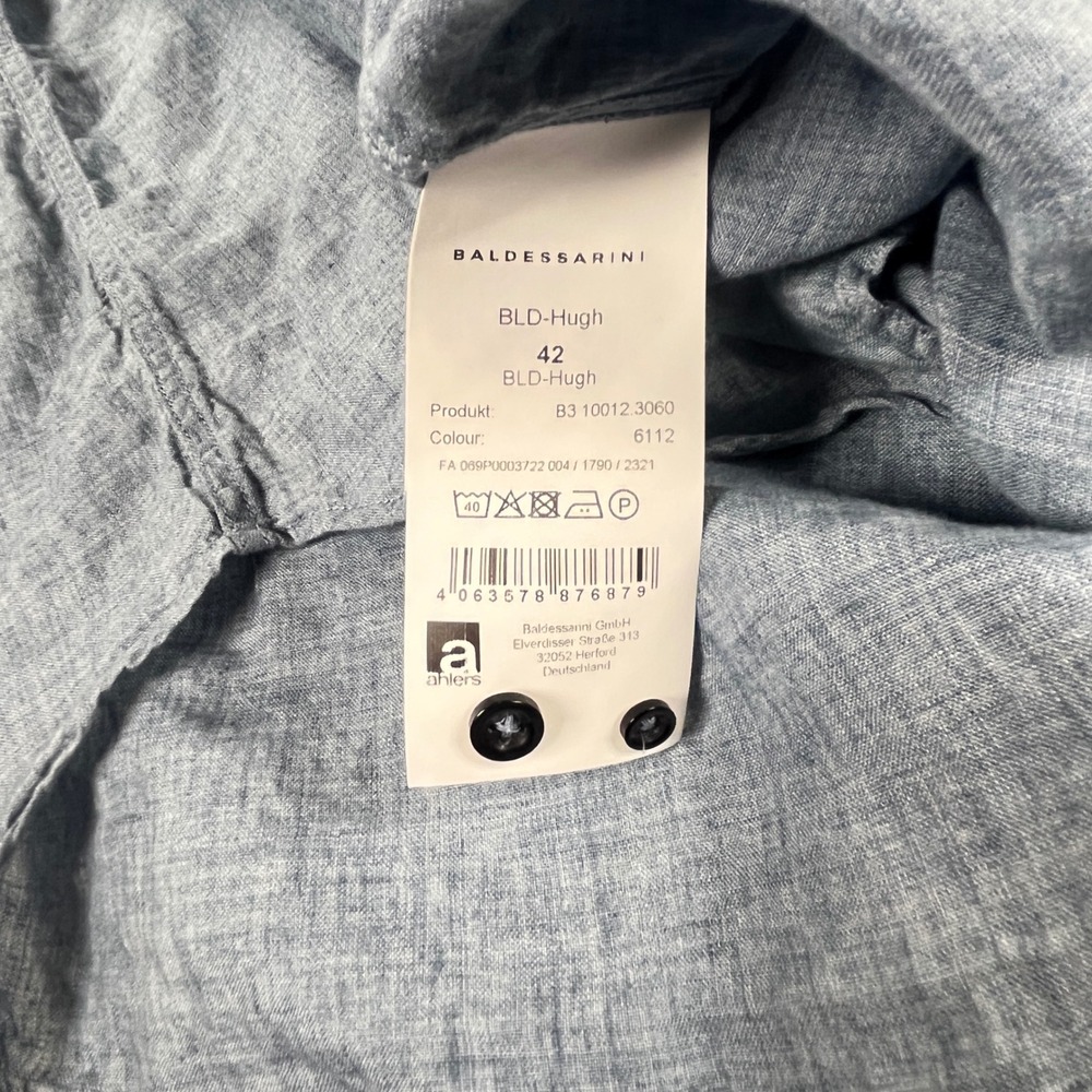Baldessarini Button Down Shirt Mens L 42 Blue 100% Linen BLD-Hugh Long Sleeve - Picture 5 of 7